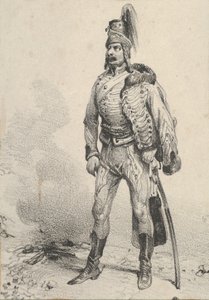 Soldat debout avec sa veste sur une épaule, milieu du 19e siècle - Victor Adam