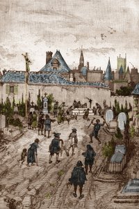 Convulsionnaire janséniste (ou Saint Médard) (Œuvres de convulsions) au 18e siècle : "les malades et les infirmes vont au cimetière de Saint-Médard (où se trouve la tombe du diacre François Paris) pour être miraculeusement guéris"
