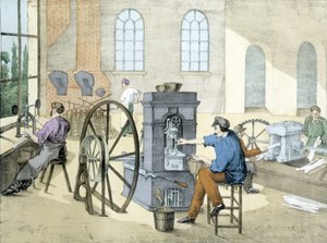 Atelier de monnaie (frappe de monnaie), lithographie de Janson. XIXe siècle.