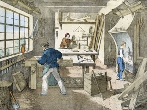 Le charpentier, lithographie de Janson. XIXe siècle. - Victor Janson
