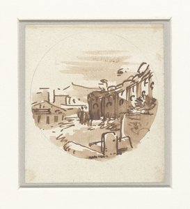 Esquisse rapide de bâtiments classiques, un temple et un portique dans un mur courbé - Victor Jean Nicolle