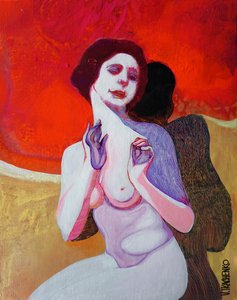 Femme pensive en rouge - Victor Tkachenko