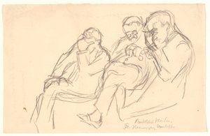 Esquisse de figures. Trois hommes assis : Fr. Henningsen, Aarsleff et P. Johansen - Viggo Johansen