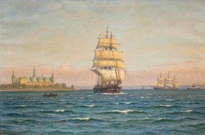 Voiliers et ferry au large de Kronborg. - Vilhelm Arnesen