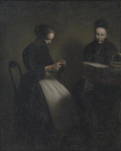 Soirée dans le salon. La mère et la femme de l