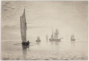 Navires par temps calme sur le lac - Vilhelm Kyhn