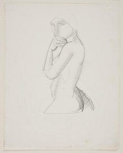 Modèle féminin, figure 3/4, avec la main sur la bouche