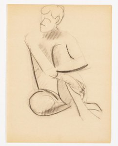 Modèle masculin assis. Une esquisse légère, peut-être contre-épreuve du même modèle dans la même position au verso - Vilhelm Lundstrøm