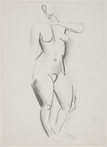 Modèle féminin debout avec la main gauche levée vers la bouche - Vilhelm Lundstrøm