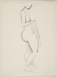 Femme nue debout, profil droit, drapé à la main