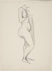 Femme nue debout, profil droit, draperie à la main - Vilhelm Lundstrøm