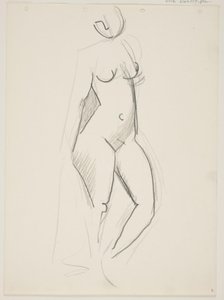 Femme nue debout, tournée vers la droite, draperie à la main - Vilhelm Lundstrøm
