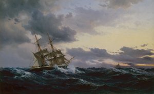 Navires à voile dans une mer orageuse - Vilhelm Melbye