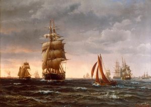 Navires en mer agitée - Vilhelm Melbye