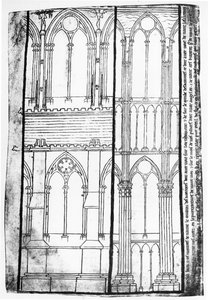 Copie fac-similé de Ms Fr 19093 fol.31v Élévation extérieure et intérieure des murs latéraux de la cathédrale de Reims - Villard de Honnecourt