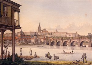 Vue du Petit Quartier et du Château de Prague Hradcany depuis le Bain de Papouek, 1825