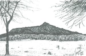 Montagne depuis le club nautique au lac Naivasha, Kenya, 2006