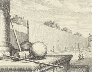 Attributs de croquet avec joueurs de croquet en arrière-plan, 1714