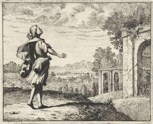 Homme dans un paysage regardant le ciel