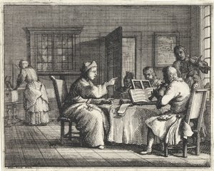 Professeur de musique avec des élèves - Vincent Laurensz. van der Vinne (II)