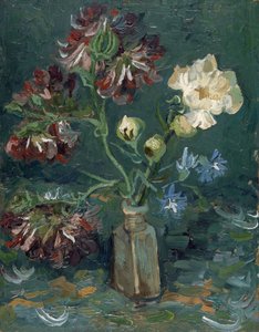 Bouteille avec pivoines et delphiniums bleus - Vincent van Gogh