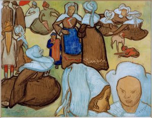 Femmes bretonnes dans le pré