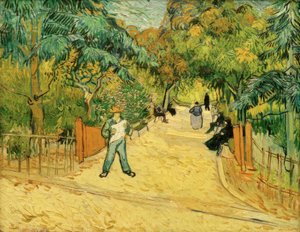 Entrée du parc à Arles avec promeneurs
