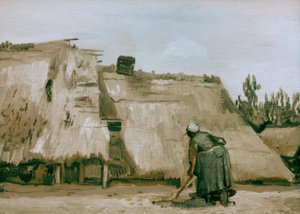 Cabane avec paysanne au travail