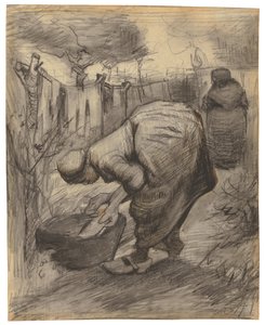 Paysanne au bassin dans un jardin - Vincent van Gogh