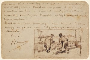 Carte postale avec deux paysans creusant, 1885