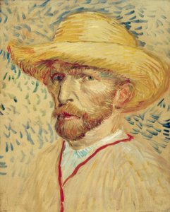 Autoportrait avec chapeau de paille et blouse de peintre