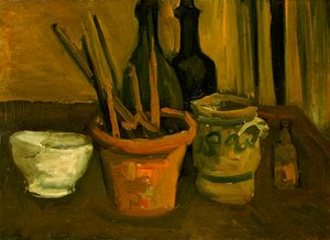 Nature morte de pinceaux dans un pot de fleurs