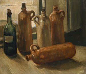 Nature morte avec cinq bouteilles
