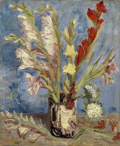 Vase avec glaïeuls et asters