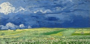 Champ de blé sous un ciel orageux