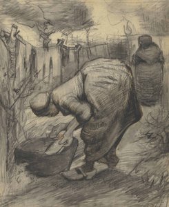 Paysanne au bassin dans un jardin (1885)