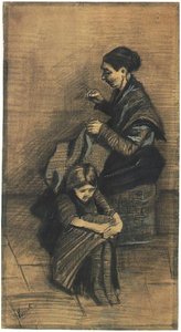 Sien assise sur un panier, avec une fille