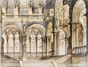 Décor de Francesco Bagnara pour la troisième scène de Capuleti et Montecchi, opéra de Vincenzo Bellini, joué au Théâtre La Fenice à Venise