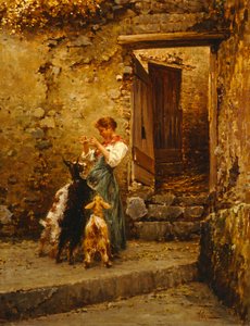 Paysanne avec des chèvres
