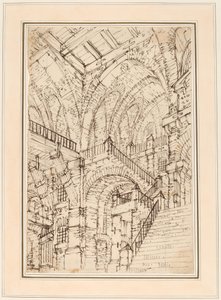 Intérieur de prison avec un escalier monumental