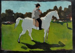 Cheval blanc avec jockey