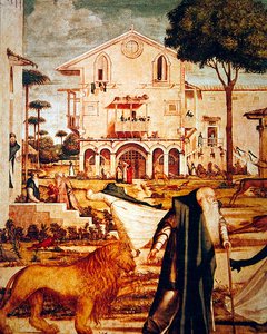 Saint Jérôme apprivoisant le lion (détail) - Vittore Carpaccio