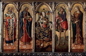 Madone et Enfant avec des Saints polyptyque, cinq panneaux séparés, vers 1480