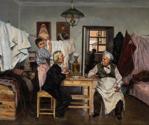 Au samovar, par Makovsky, Vladimir Yegorovich