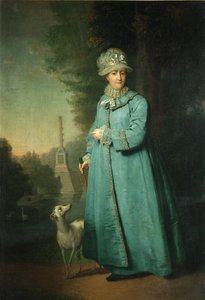 Catherine II se promenant dans le parc de Tsarskoïe Selo avec la colonne de Chesme en arrière-plan, 1794
