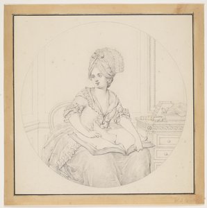 Jeune dame feuilletant un folio sur ses genoux - W.A. Müller