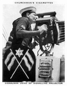 Signaleur utilisant un projecteur de signalisation 20, 1937