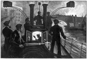 Machine à vapeur se rendant à un incendie au bord de la rivière, brigade des pompiers de Londres