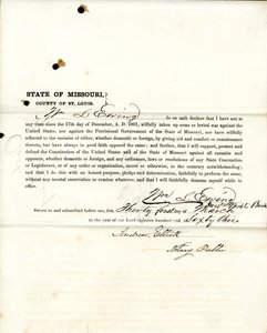 Serment de loyauté de Wm. L. Ewing du Missouri, Comté de St. Louis - W.L. Ewing