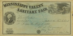 Certificat de contribution illustré vierge pour les dons faits à la Foire sanitaire de la vallée du Mississippi, 7 mai 1864